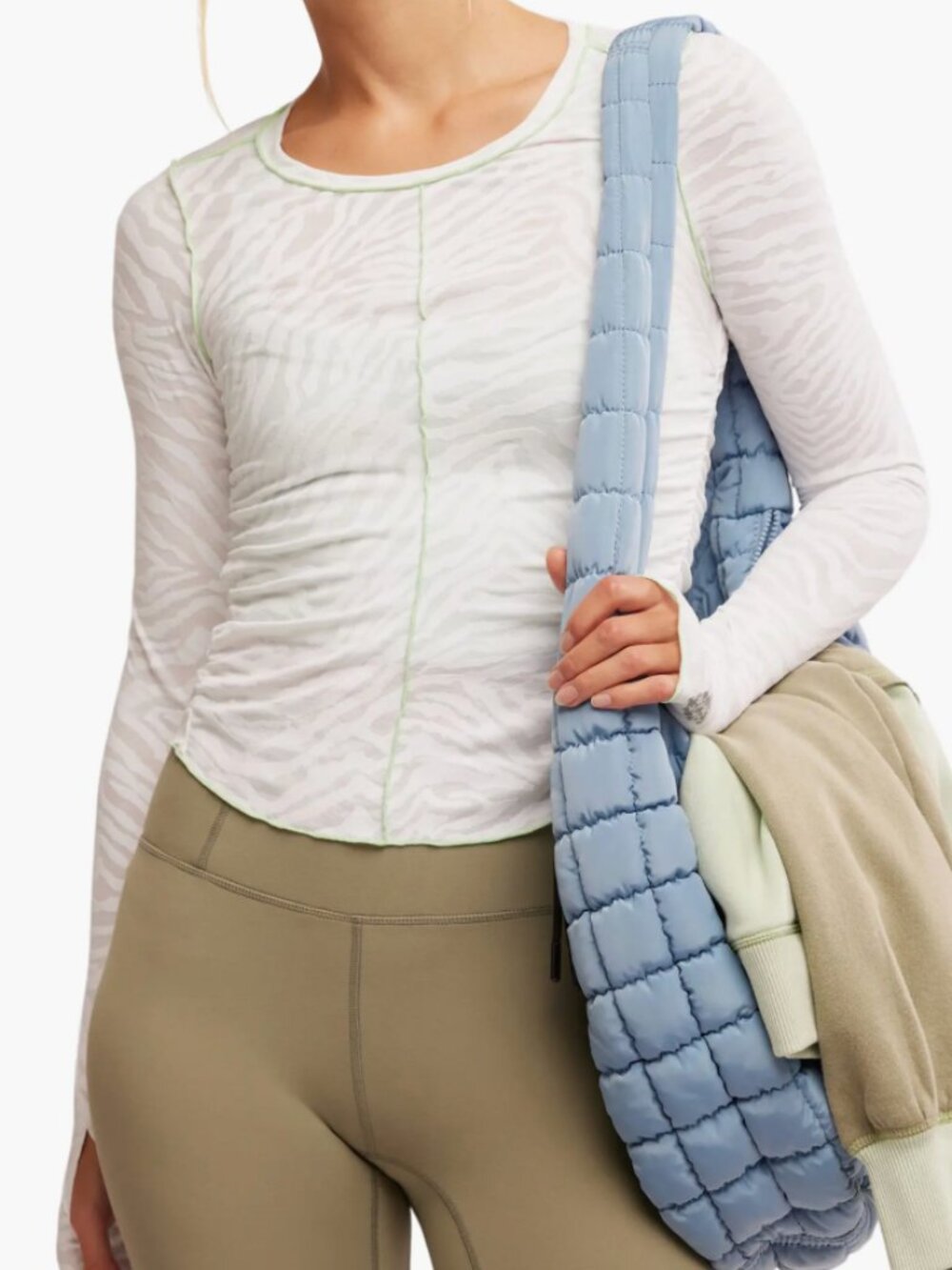 FP Movement Right on Run Long Sleeve Jacquard Top in White Animal Jacquard